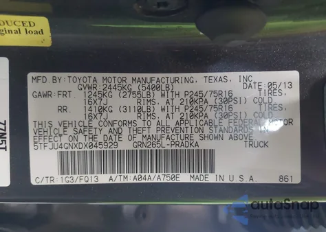 2013 Toyota Tacoma Prerunner V6 z USA, uszkodzony, nr VIN 5TFJU4GNXDX045929